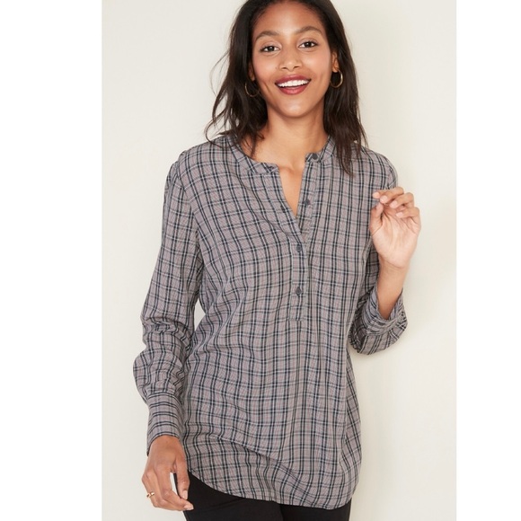 Old Navy Pink Black Plaid Pullover Tunic Top Women's Size XL Classic Office - Picture 1 of 13
